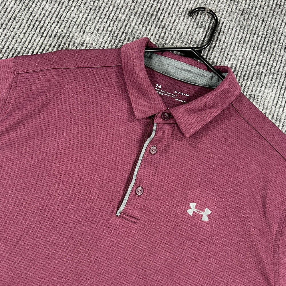 Under‎ Armour Polo Shirt Mens XL Extra Large Plum Short Sleeve Heat Gear Loose